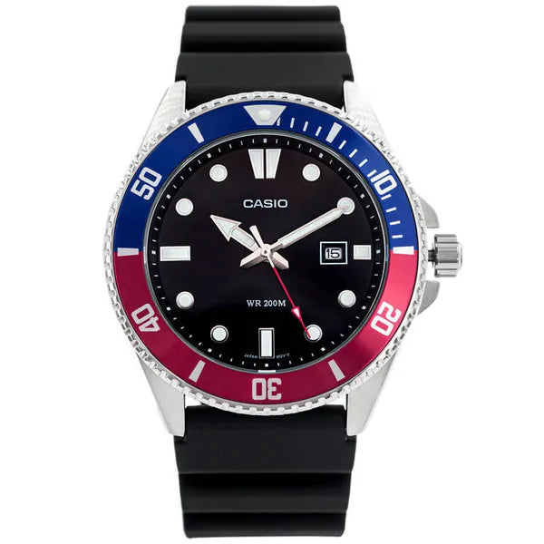 Casio MDV-107-1A3 férfi búváróra, WR200, kvarc, fekete számlap, gyanta szíj