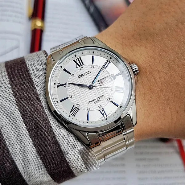 Casio férfi karóra MTP-1384D-7A2, 41 mm, acél szíj, WR100, dátum