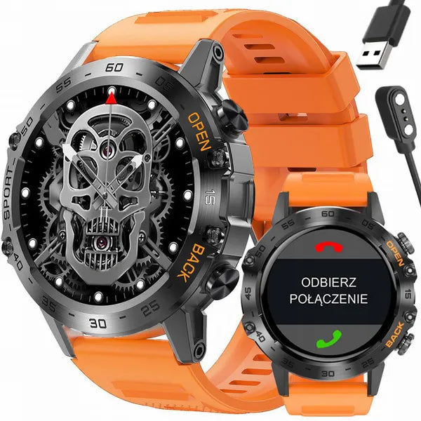 GRAVITY GT9-4 férfi okosóra 1.39'', BT hívás, IP67, narancs szíj, grafit tok