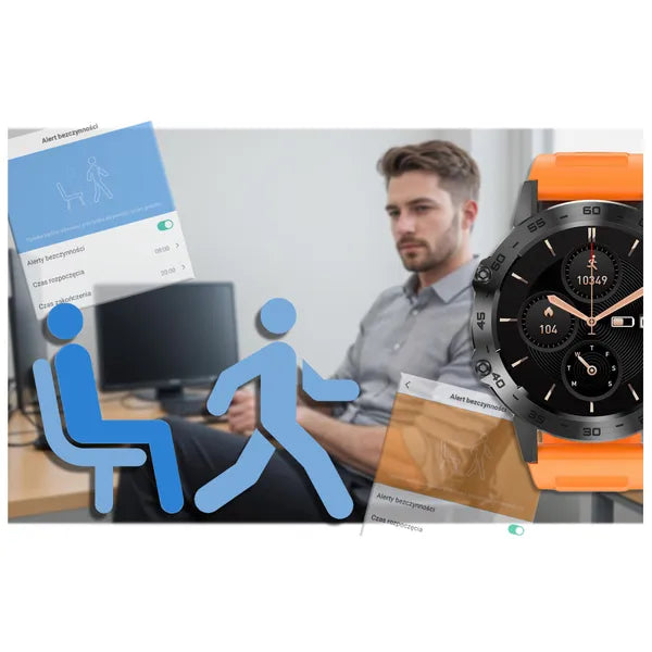 GRAVITY GT9-4 férfi okosóra 1.39'', BT hívás, IP67, narancs szíj, grafit tok