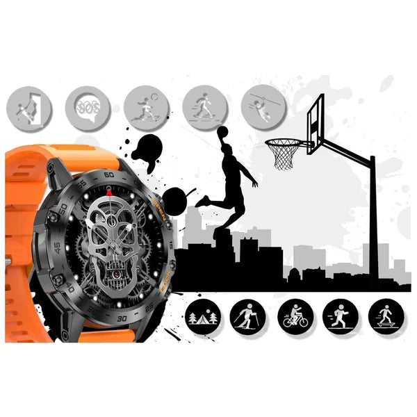 GRAVITY GT9-4 férfi okosóra 1.39'', BT hívás, IP67, narancs szíj, grafit tok