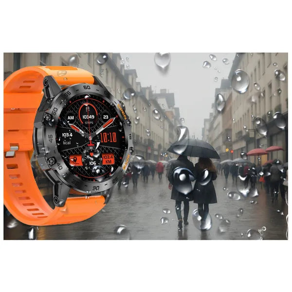 GRAVITY GT9-4 férfi okosóra 1.39'', BT hívás, IP67, narancs szíj, grafit tok