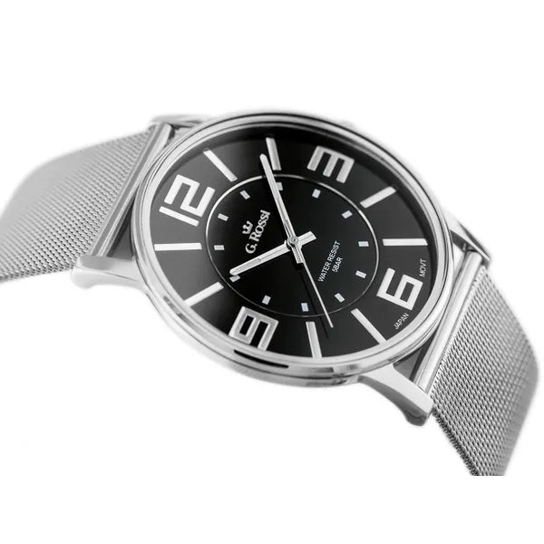 G. Rossi női kvarc karóra, fekete számlap, ezüst fém szíj, 40 mm, WR30, Miyota