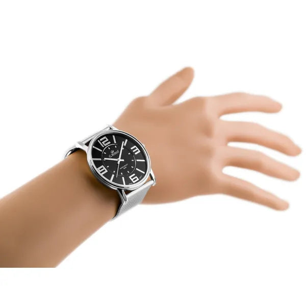 G. Rossi női kvarc karóra, fekete számlap, ezüst fém szíj, 40 mm, WR30, Miyota