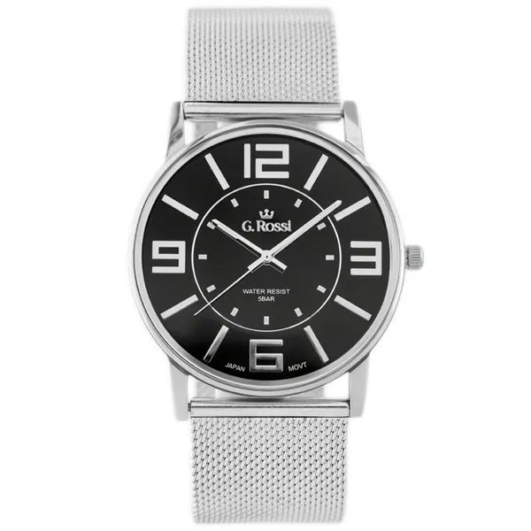 G. Rossi női kvarc karóra, fekete számlap, ezüst fém szíj, 40 mm, WR30, Miyota