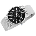 G. Rossi női kvarc karóra, fekete számlap, ezüst fém szíj, 40 mm, WR30, Miyota