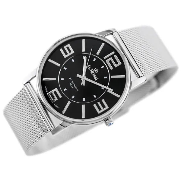 G. Rossi női kvarc karóra, fekete számlap, ezüst fém szíj, 40 mm, WR30, Miyota