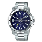 Casio MTP-VD01D-2B férfi karóra, nemesacél, kék számlap, 45 mm, 50 m, dátum
