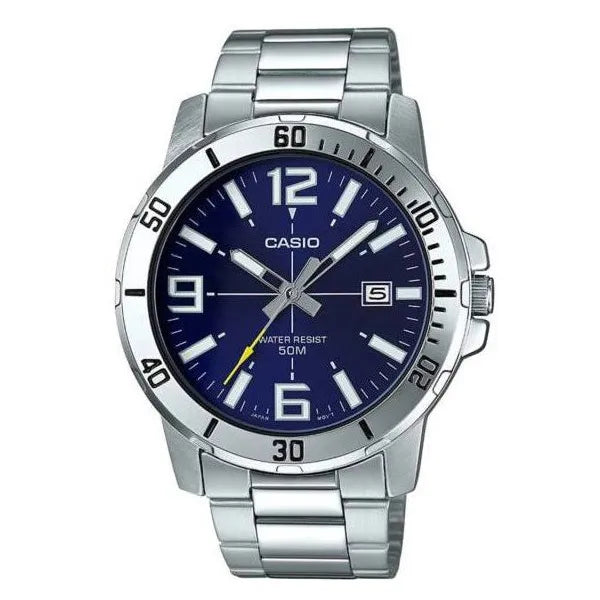 Casio MTP-VD01D-2B férfi karóra, nemesacél, kék számlap, 45 mm, 50 m, dátum