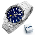 Casio MTP-VD01D-2B férfi karóra, nemesacél, kék számlap, 45 mm, 50 m, dátum
