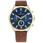 Tommy Hilfiger Ryder 1710496 férfi karóra, 44 mm, kék számlap, barna bőrszíj