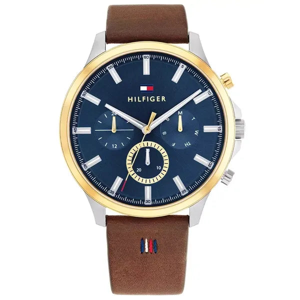 Tommy Hilfiger Ryder 1710496 férfi karóra, 44 mm, kék számlap, barna bőrszíj