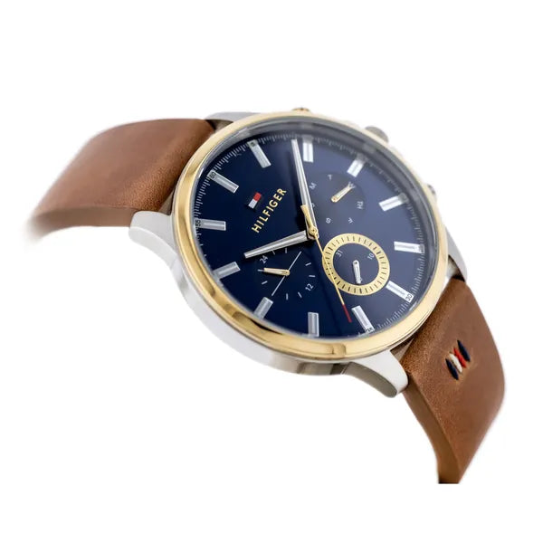 Tommy Hilfiger Ryder 1710496 férfi karóra, 44 mm, kék számlap, barna bőrszíj