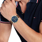Tommy Hilfiger Ryder 1710496 férfi karóra, 44 mm, kék számlap, barna bőrszíj