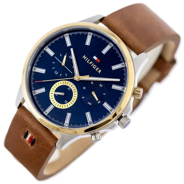 Tommy Hilfiger Ryder 1710496 férfi karóra, 44 mm, kék számlap, barna bőrszíj