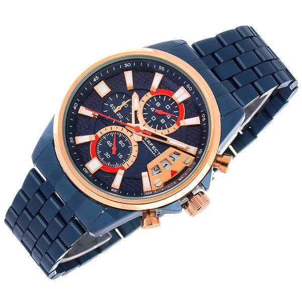 Perfect M504CH-06 férfi kronográf karóra, kék, 43 mm, Miyota, WR30