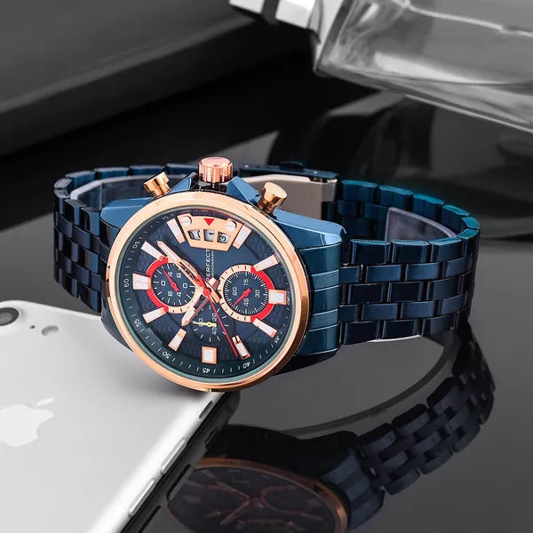 Perfect M504CH-06 férfi kronográf karóra, kék, 43 mm, Miyota, WR30