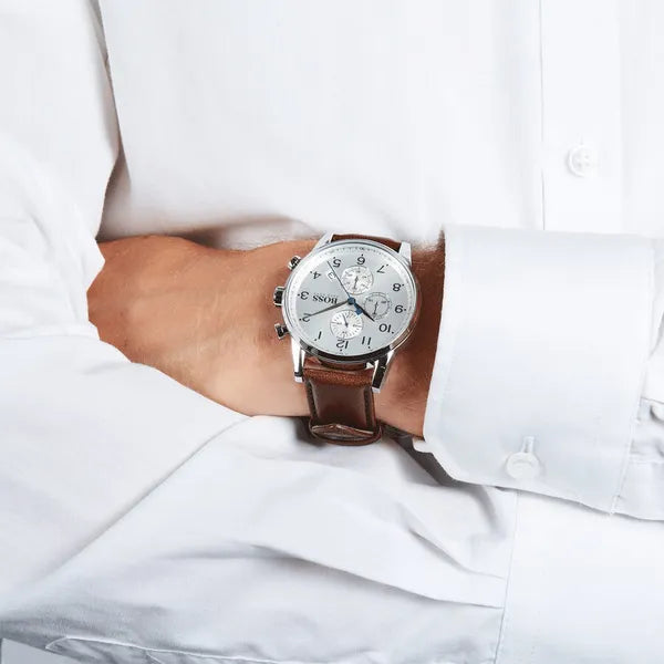 Hugo Boss 1513495 férfi karóra, kvarc, kronográf, 44 mm, barna bőrszíj