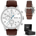 Hugo Boss 1513495 férfi karóra, kvarc, kronográf, 44 mm, barna bőrszíj