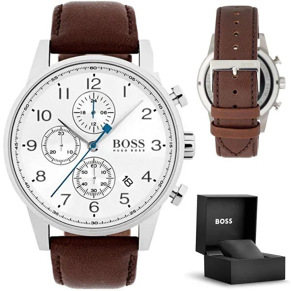 Hugo Boss 1513495 férfi karóra, kvarc, kronográf, 44 mm, barna bőrszíj