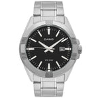 Casio MTP-1308D-1AV férfi karóra, fekete számlap, acél szíj, WR50, dátum, 39 mm
