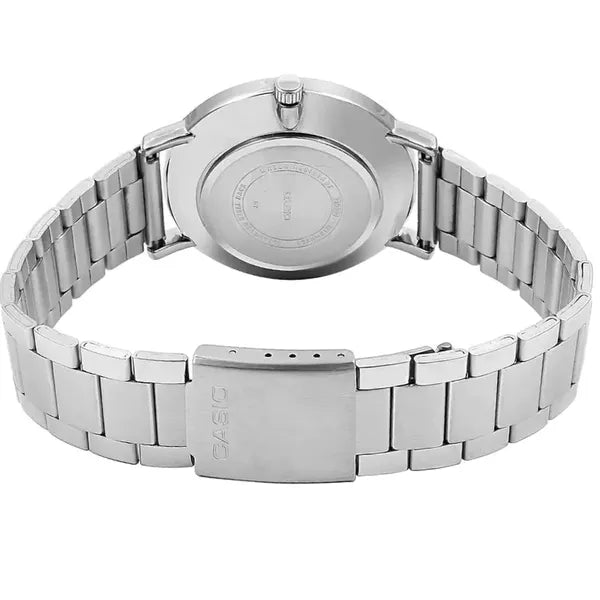Casio LTP-VT01D-2B női karóra, ezüst acél szíj, kék számlap, WR30