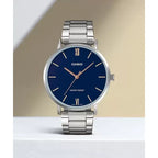 Casio LTP-VT01D-2B női karóra, ezüst acél szíj, kék számlap, WR30