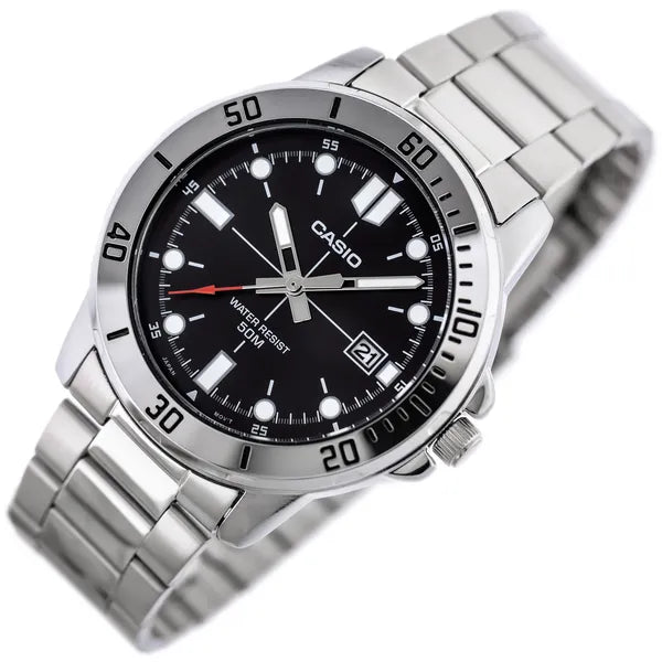 Casio MTP-VD01D-1EV férfi karóra, 44 mm, acél, fekete számlap, WR50, kvarc