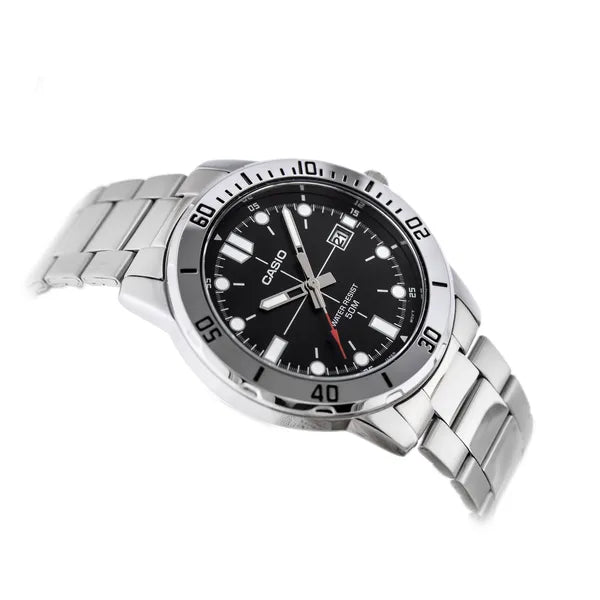 Casio MTP-VD01D-1EV férfi karóra, 44 mm, acél, fekete számlap, WR50, kvarc