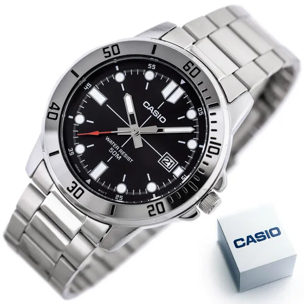 Casio MTP-VD01D-1EV férfi karóra, 44 mm, acél, fekete számlap, WR50, kvarc