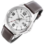 Casio MTP-1314L-7AVEF férfi karóra, fehér számlap, barna bőrszíj, WR50