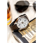 Casio MTP-1314L-7AVEF férfi karóra, fehér számlap, barna bőrszíj, WR50