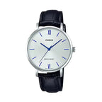 Casio női óra LTP-VT01L-7B1, ezüst számlap, fekete bőr szíj, WR30