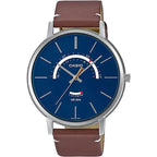 Casio MTP-B105L-2AV férfi karóra, bőr szíj, 50M, kék számlap, ezüst tok