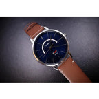 Casio MTP-B105L-2AV férfi karóra, bőr szíj, 50M, kék számlap, ezüst tok