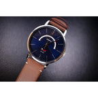 Casio MTP-B105L-2AV férfi karóra, bőr szíj, 50M, kék számlap, ezüst tok