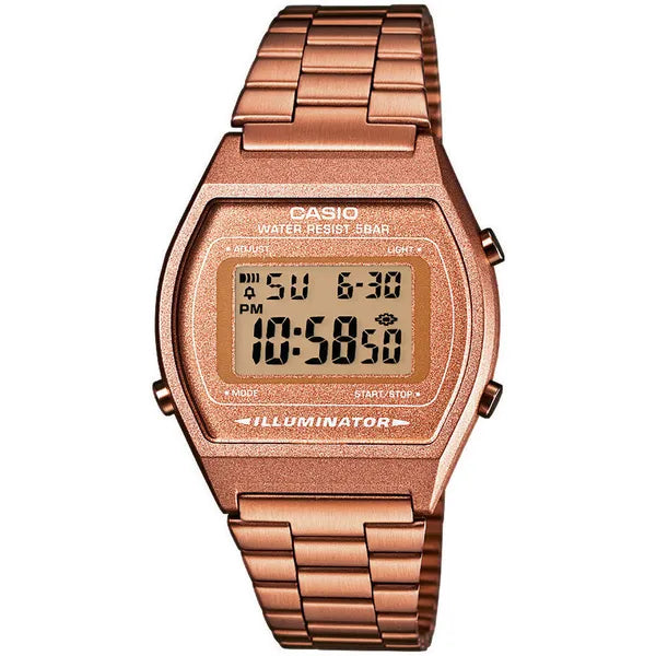 Casio B640WC-5A női digitális karóra, rozéarany acél szíj, WR50