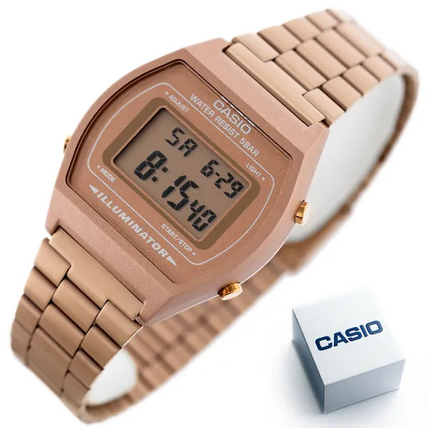 Casio B640WC-5A női digitális karóra, rozéarany acél szíj, WR50