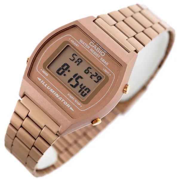 Casio B640WC-5A női digitális karóra, rozéarany acél szíj, WR50