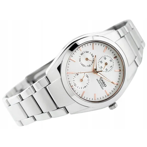 Casio MTP-1405D-7A férfi karóra, acél, ezüst, dátum, WR30, díszdoboz