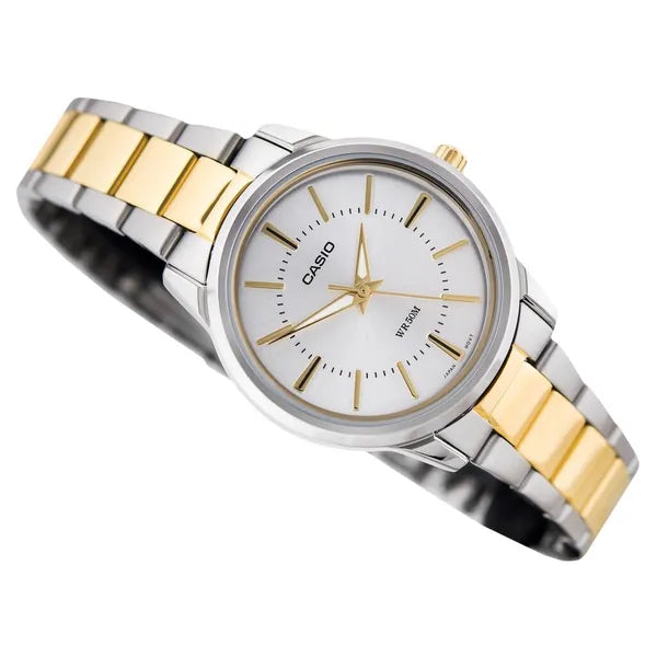 Casio férfi karóra MTP-1303SG-7A, 38 mm, acél, ezüst/arany, WR50, díszdoboz