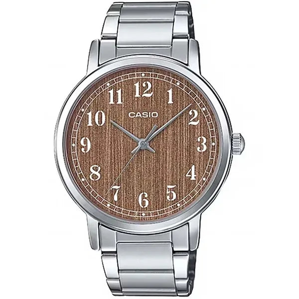 Casio férfi karóra MTP-E145D-5B2, acél szíj, barna számlap, WR30, doboz