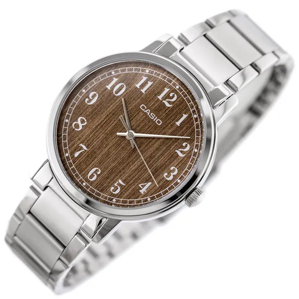 Casio férfi karóra MTP-E145D-5B2, acél szíj, barna számlap, WR30, doboz