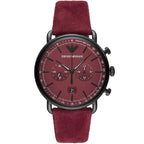 Emporio Armani AR11265 férfi kronográf óra, 43 mm, bordó, bőr szíj, fekete tok