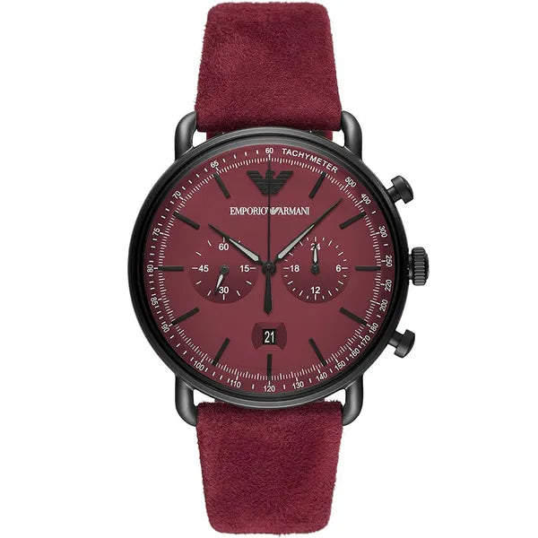 Emporio Armani AR11265 férfi kronográf óra, 43 mm, bordó, bőr szíj, fekete tok