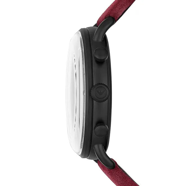 Emporio Armani AR11265 férfi kronográf óra, 43 mm, bordó, bőr szíj, fekete tok