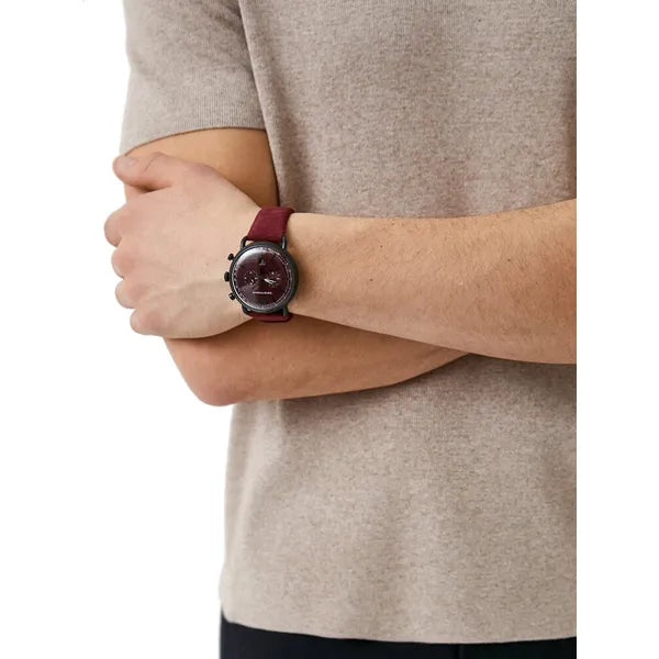 Emporio Armani AR11265 férfi kronográf óra, 43 mm, bordó, bőr szíj, fekete tok