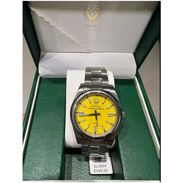 Donoval DL0004 automata karóra, 41 mm, zafírüveg, acélszíj, WR30, sárga számlap