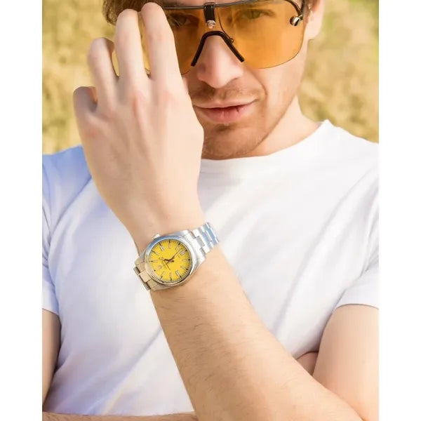 Donoval DL0004 automata karóra, 41 mm, zafírüveg, acélszíj, WR30, sárga számlap