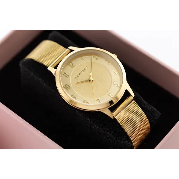 Perfect F387-03 női karóra, arany, 36 mm, fém szíj, WR30